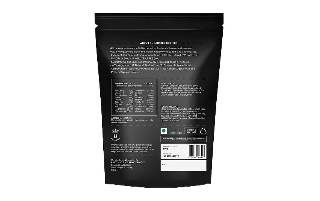 Unsnack Sugarfree Cookies    Pack  400 grams